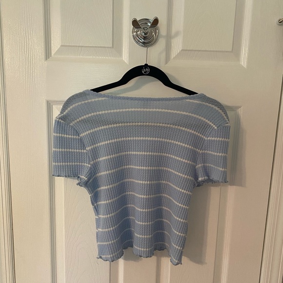 Blue and White Striped Ruffle Crop Top - Picture 3 of 3